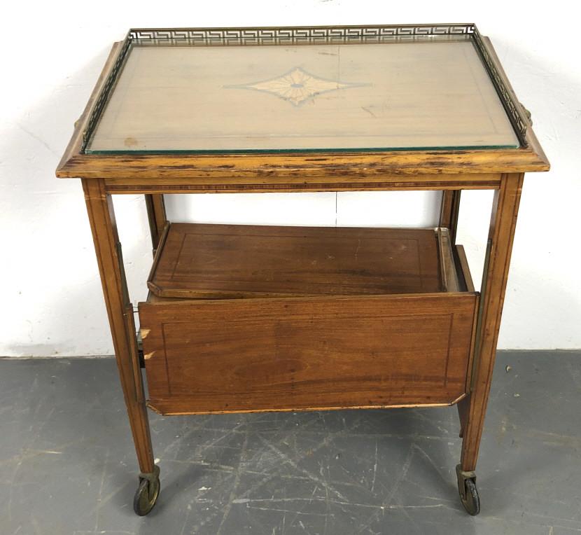 Eduardian Satinwood Drinks Cart 28 1/2"h x 27"w x17"d. (1 of 6)