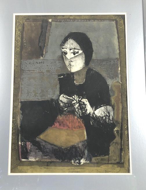 A Lithograph of Lady Knitting Signed (LR)  limited (1 of 6)
