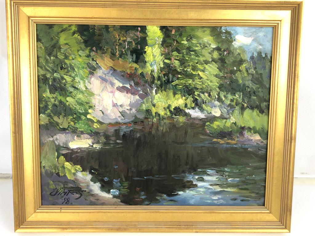 Edgar Vinters River Scene Oil on Board, signed (LL) (1 of 4)