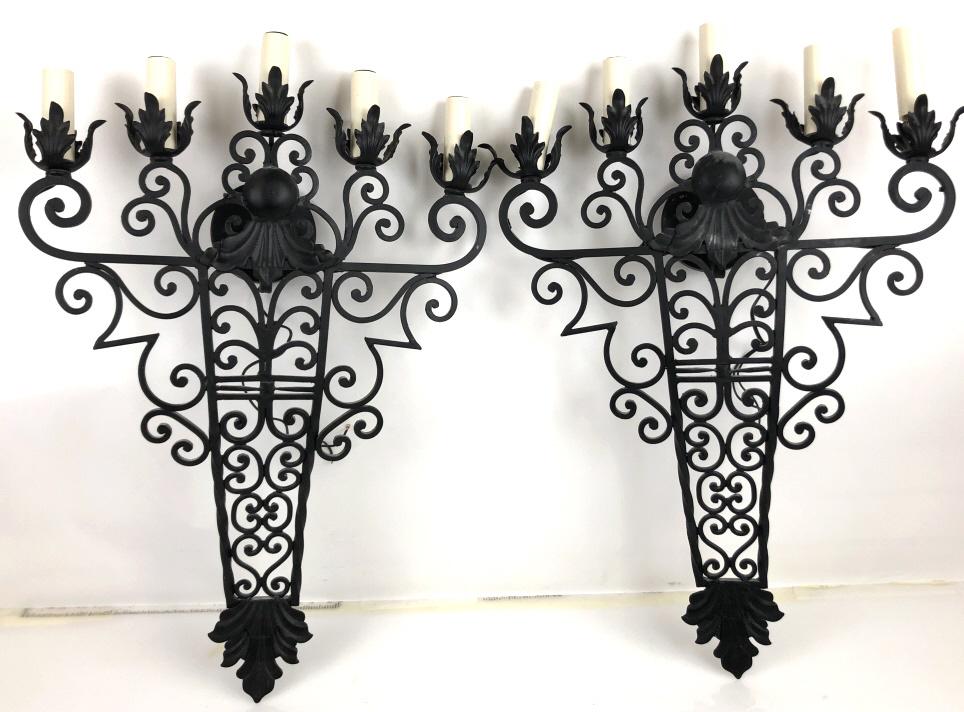 A Pair of Wrought Iron 5 Light Sconces 31"h x 21"w. (1 of 4)
