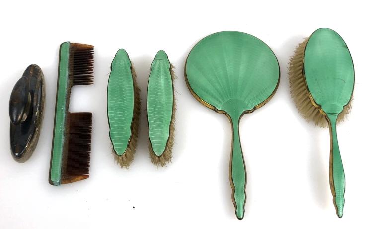 Gilt Metal on Enamel Vanity Set Together with sterling (1 of 5)