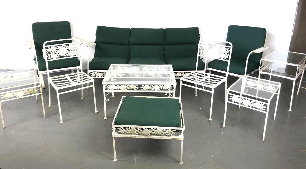 A 10 Piece White Painted Metal Patio Set Settee is 30"h (1 of 12)