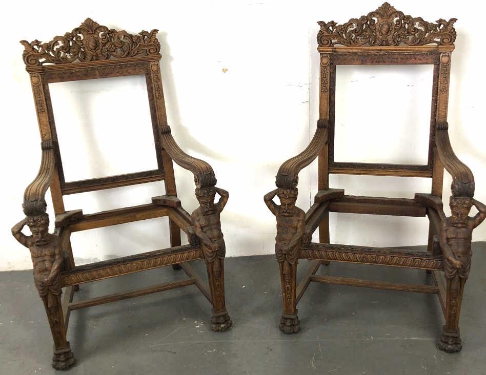 A Pair of Highly Carved Figural Oak Armchairs In the (1 of 5)