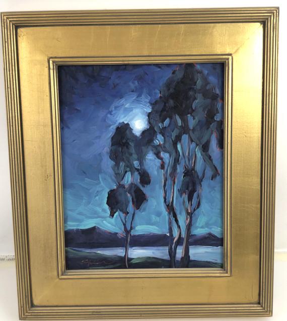 K. Yuan Eucalyptus trees in moonlight, signed (LL) Oil (1 of 4)