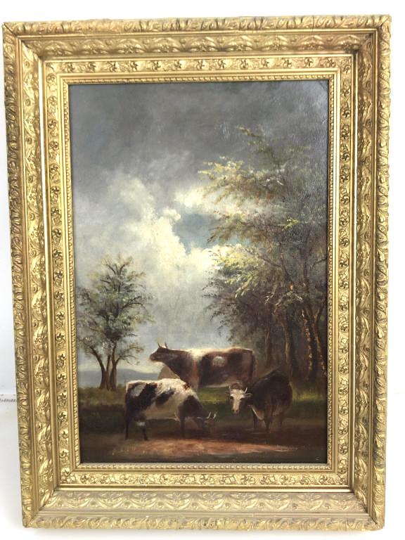 Cows in Field Oil on board. Sight 18" x12". Condition., (1 of 3)