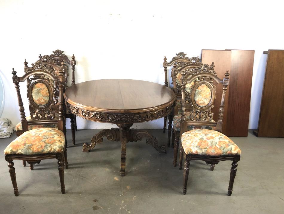 Greek Carved Walnut Dining Table & 6 Chairs Table is 30 (1 of 7)