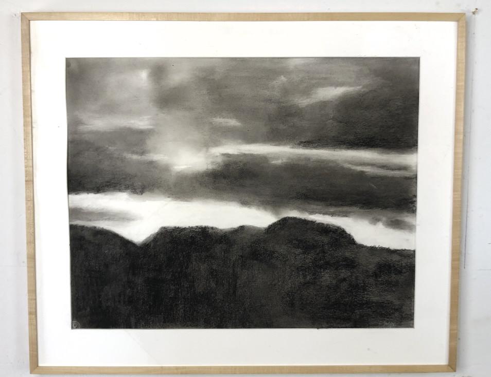 Steve Jaffe - American (1942-2009) Clouds Charcoal,: Clouds Charcoal, signed (LR) Sight is 22" x 27 3/4" Condition, missing glass, some scratches, some stains to matting
