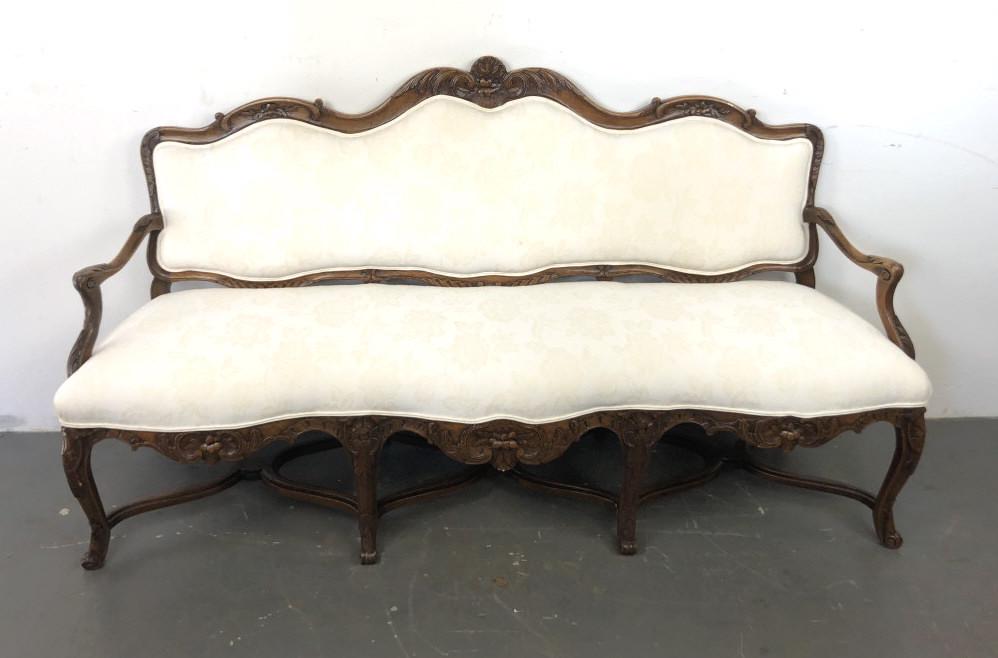 Louis XV Style Carved Walnut & Upholstered Settee 42"h (1 of 6)