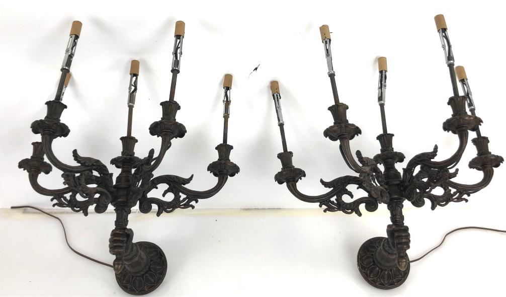 A Pair of Bronze 5 Light Sconces With bronze hand form (1 of 5)