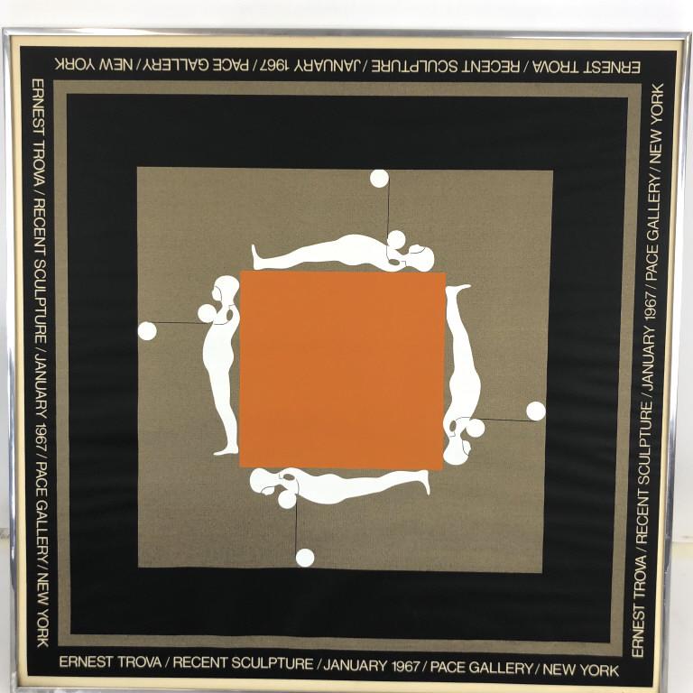 Ernest Trova Pace Gallery Poster Overall 26 1/4" x 26: Overall 26 1/4" x 26 1/4". Condition, missing glass, some scratches and scuffs to frame, some wrinkles to paper.