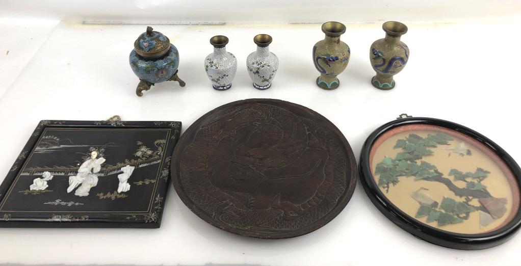 A Group of Asian Articles Including cloisonne vases, (1 of 11)