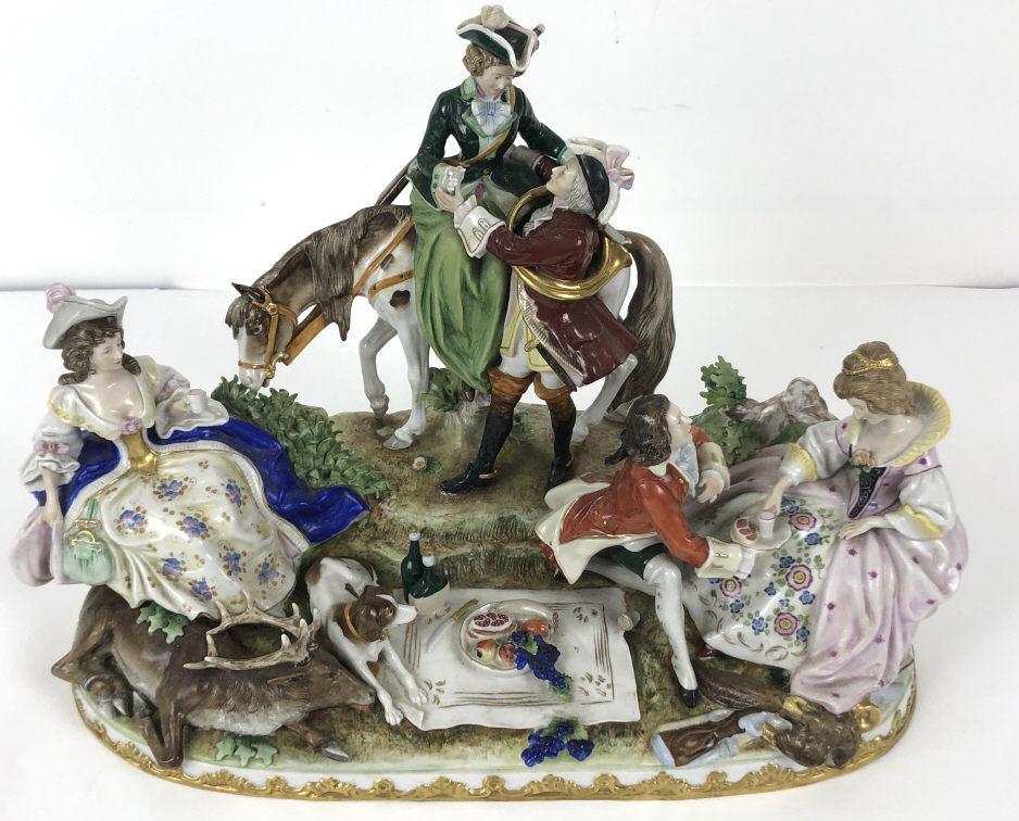 German Porcelain Figural Centerpiece 11"h x 16 3/4"w x (1 of 8)