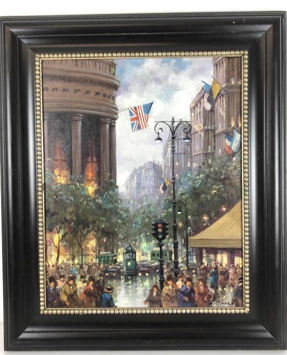 Paris Street Scene Signed Oliver Oil on canvas, signed (1 of 4)