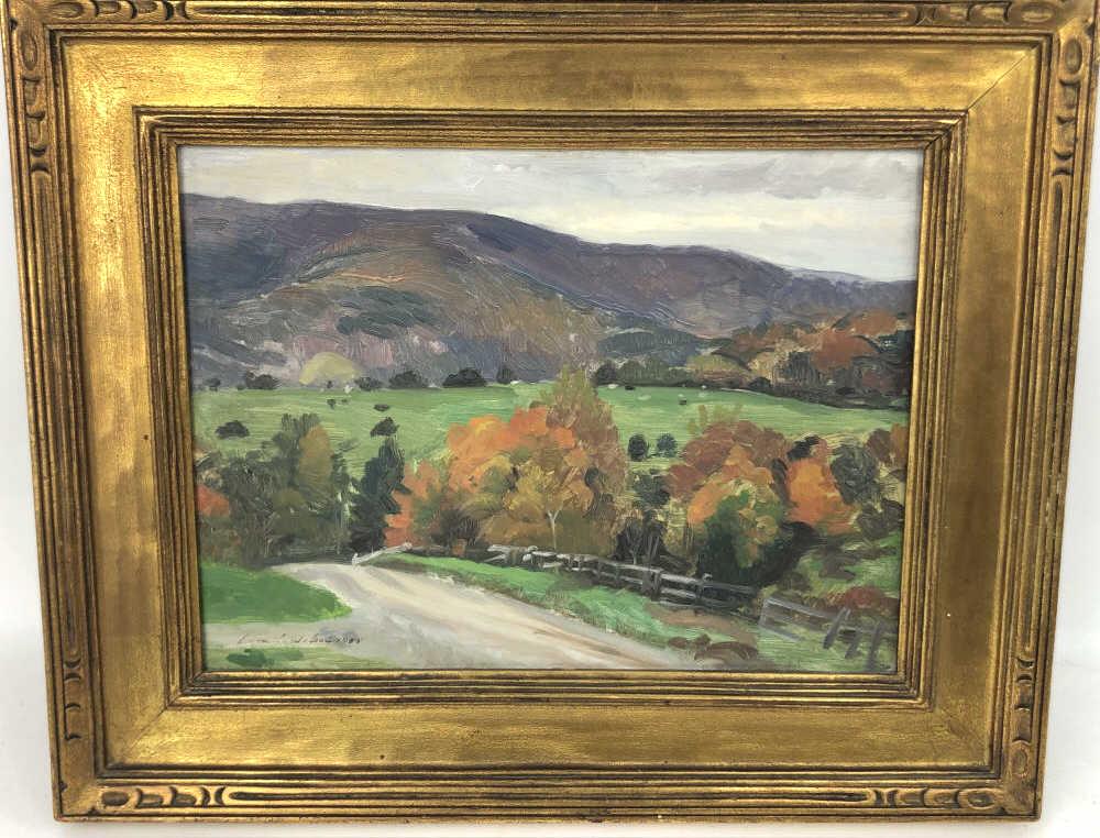 Evan Wilson Road in Vermont Oil on Panel signed (LL): Road in Vermont Oil on Panel signed (LL) Provenance: Salmagundi Club Sight is 8 1/2" 11 1/2" Condition, good