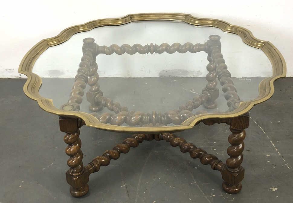 A Baker Brass and Glass Tray Table On turned oak base (1 of 4)