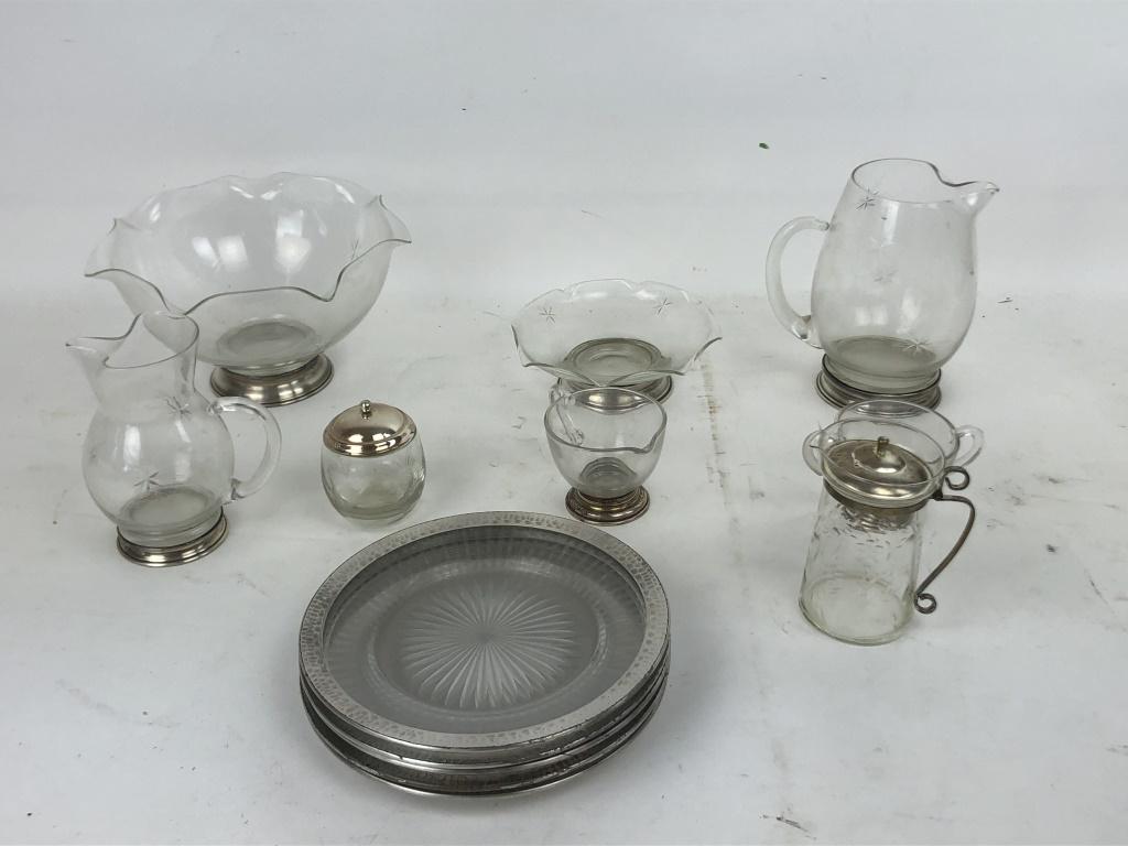 A Group of Glass and Sterling Rim Table Articles. (1 of 5)