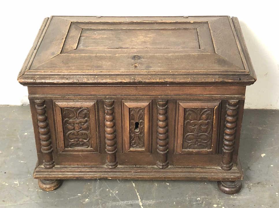 Jacobean Style Carved Wood Trunk 19"h x 27 1/2"w  x 17 (1 of 5)