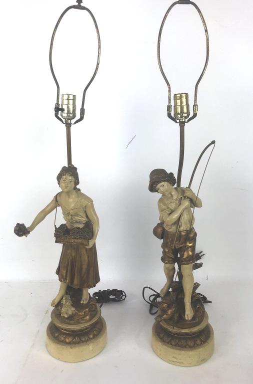A Pair of White Metal Figural Lamps 25 1/4" h to top of (1 of 6)