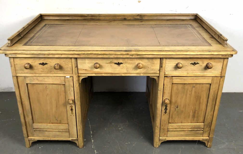 An English Pine Leather Top Desk Size is 34 1/2"h x (1 of 5)