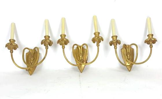 3 Brass Tone 2 Light Wall Sconces 15"h x 12"w x 6"d. (1 of 4)