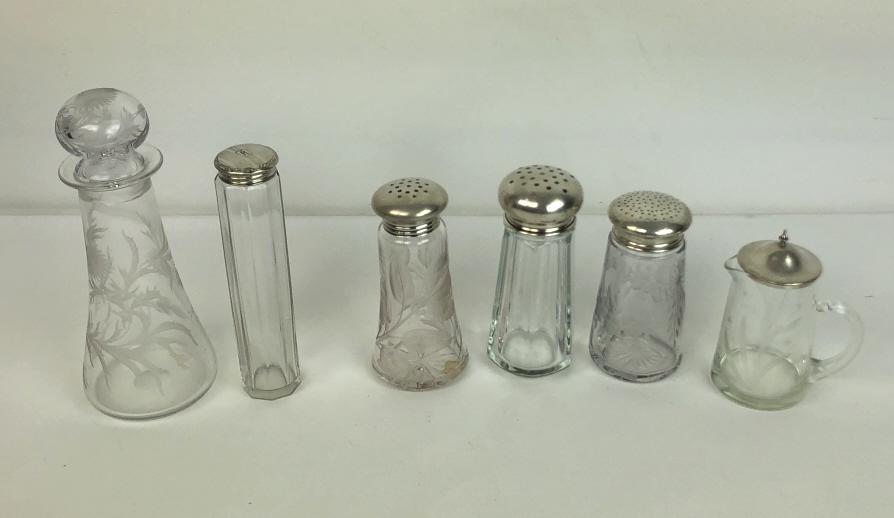 A Group of Glass Sterling Lidded Containers Together (1 of 5)