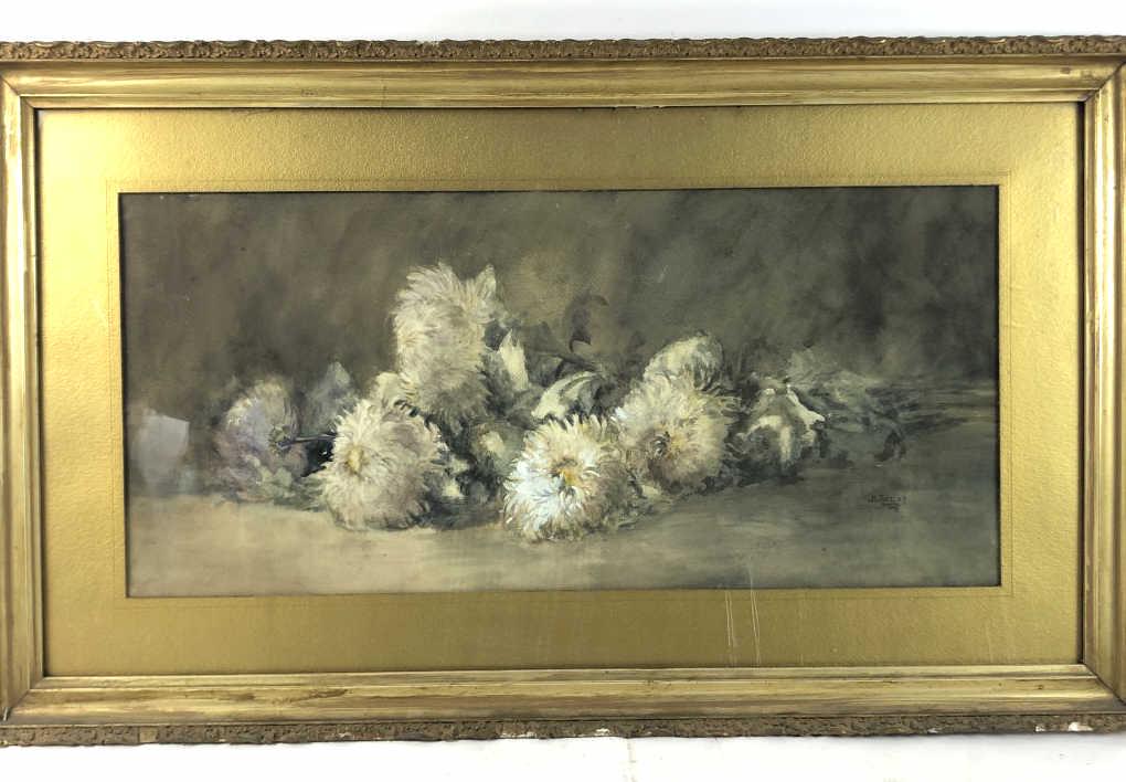 Still Life of Flowers Signed J.L. Tier Watercolor and (1 of 5)