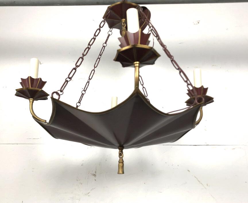 Tole 5 Light Chandelier 19"h x 22" diameter. Condition, (1 of 4)