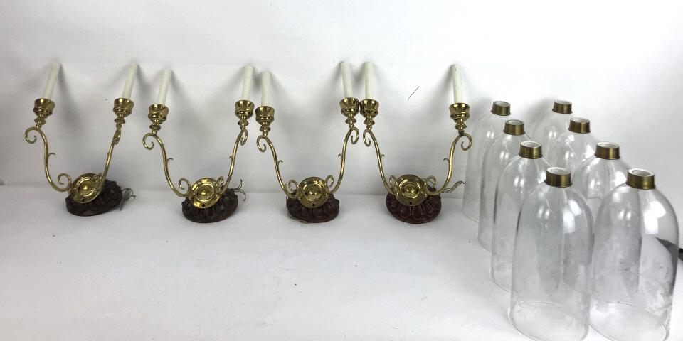 A Set of 4 Brass Sconces with Hurricane Shades 22" tall (1 of 3)
