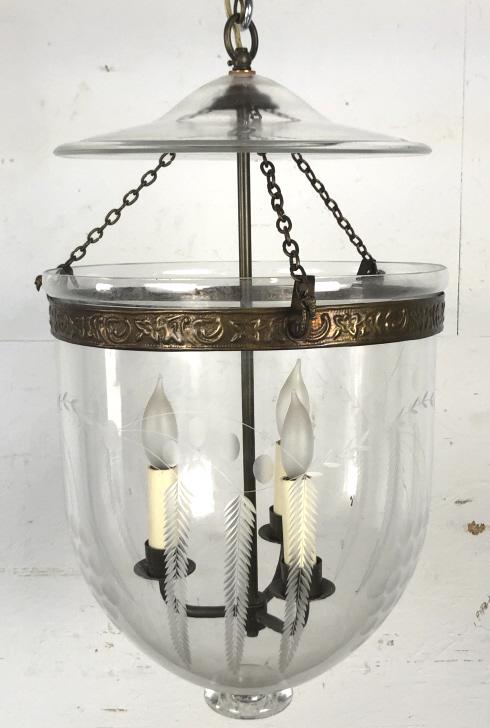 Etched glass hurricane shade 23"h x 14" dia Condition, (1 of 4)