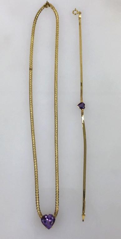 14K Gold Necklace & Bracelet with Precious Stones (1 of 3)