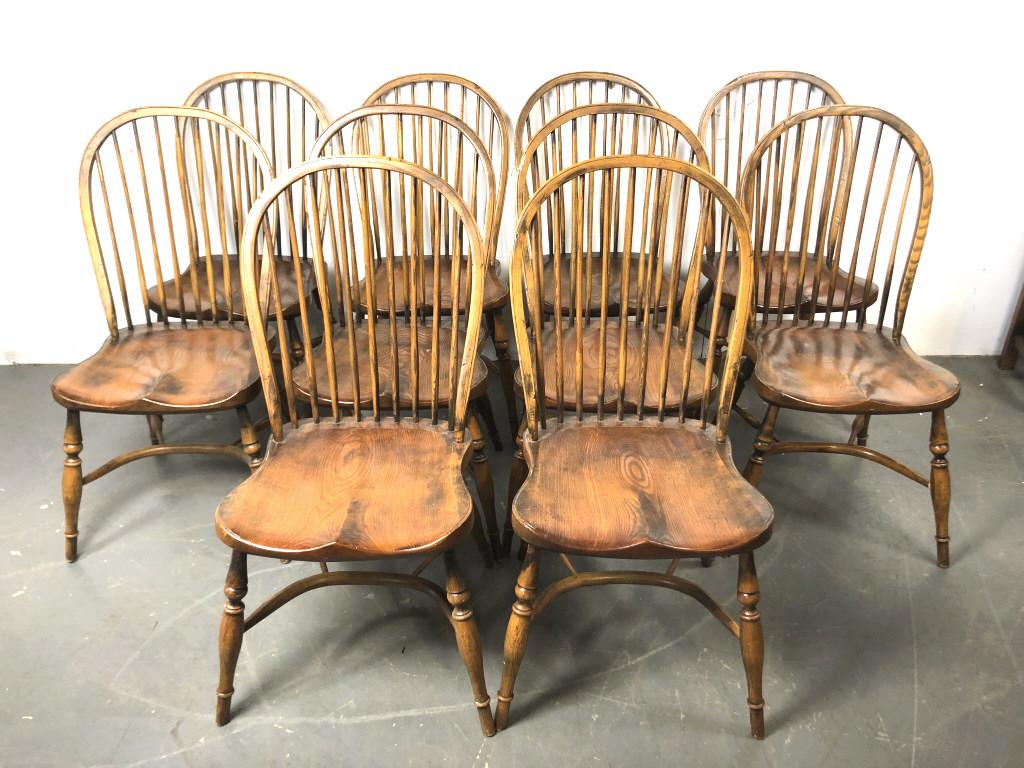 A Set of 10 English Windsor Chairs 39"h x 18"w x18"d. (1 of 6)