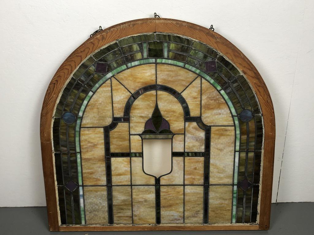 Arched Stained Glass Window Missing center panel. 42 (1 of 6)