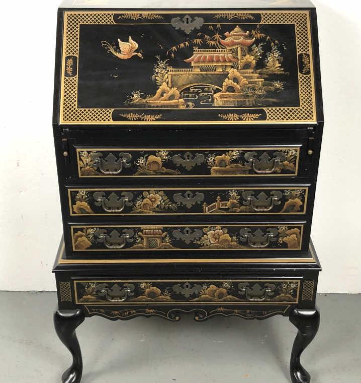 Asian Style Black Lacquered Slant Front Desk 39 1/2"h x (1 of 5)