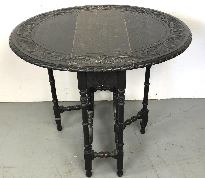 Carved Oak Drop-Leaf Table 28"h x 27 1/2"w x 11 1/4"d (1 of 4)