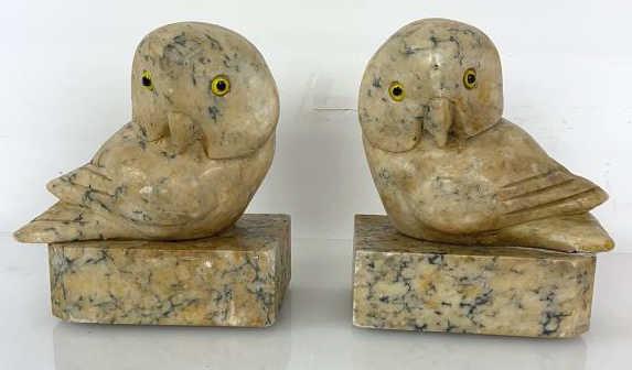 Carved Owl bookends Alabaster/ Marble 6 1/2" h by 5 (1 of 10)