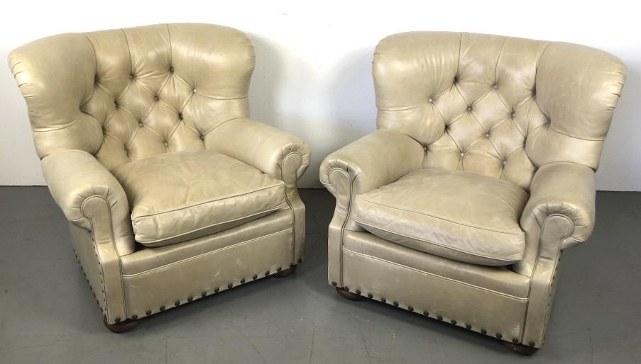 A  Pair of Ralph Lauren Leather Wingback Armchair 36"h (1 of 6)