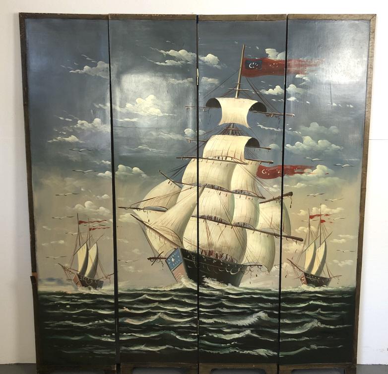 Hand Painted Nautical 4 Panel Screen 70 3/4"h x 63 (1 of 4)