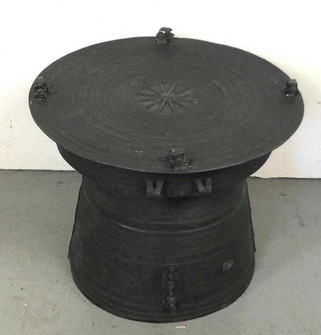 Tribal style bronze side table 17"h x 20" dia (1 of 4)