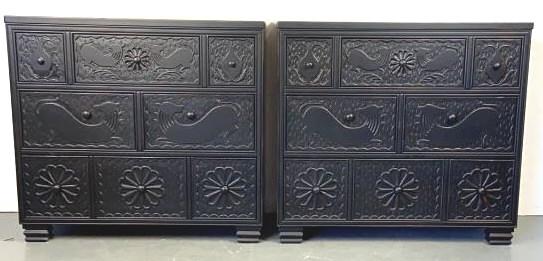 Pair of Hickory Ebonized 6 Drawer Chests Manufactured (1 of 7)