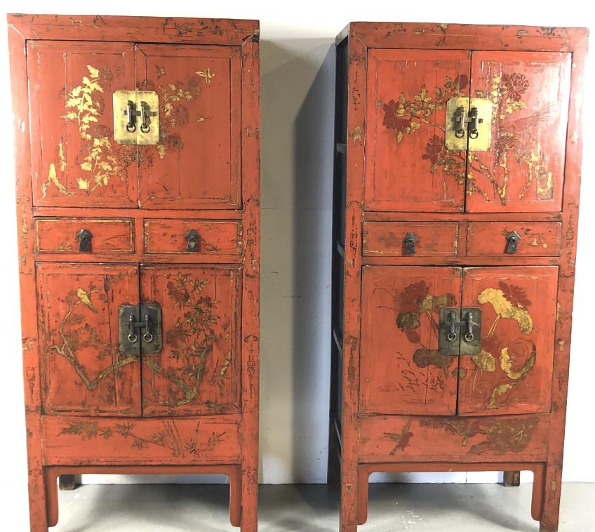 A Pair of Asian Style Lacquered Cabinets 75 1/2"h x 33 (1 of 5)