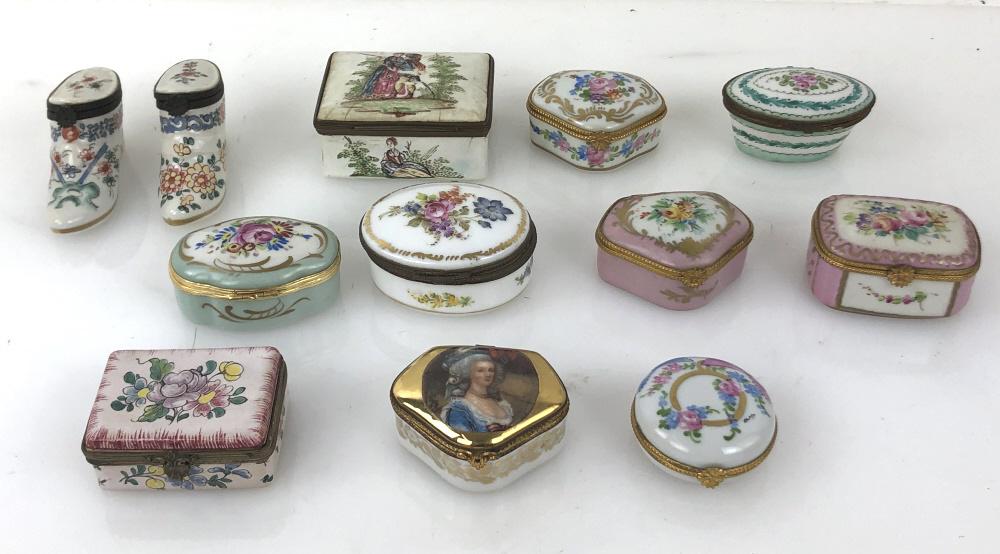 Group Of Porcelain. And Enamel Pill Boxes Lot has (1 of 6)