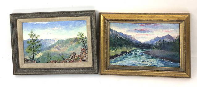 2 Leonard M. Davis Landscapes Oil on Board, signed (LL) (1 of 7)