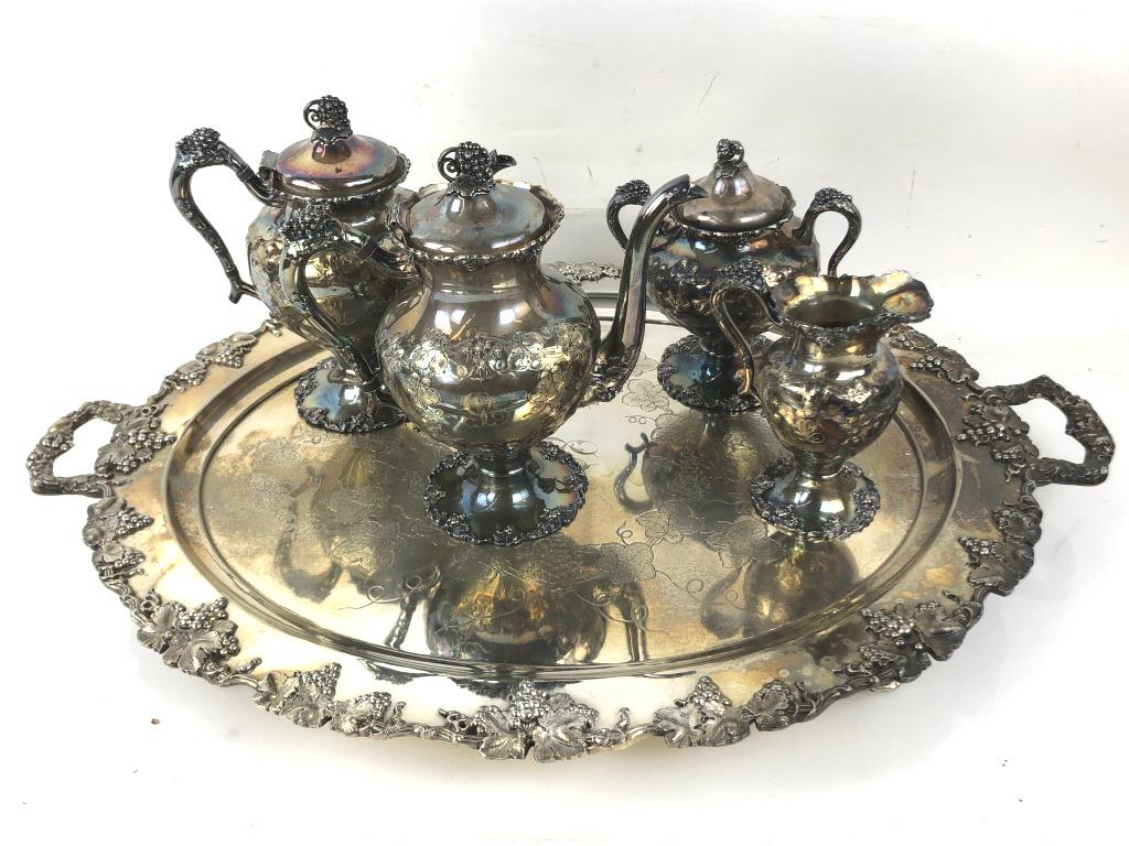 5 Piece Silver Plated Tea and Coffee Set. With grape (1 of 7)