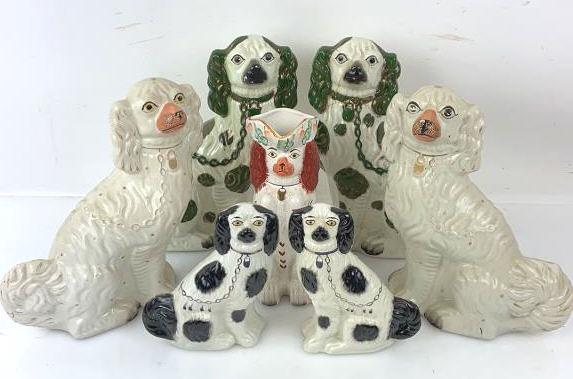 Staffordshire Style Dog Figurines and Pitcher 7 pieces (1 of 12)