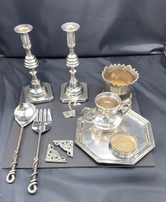 A Group of Silver Plate Articles Candleholders are 9 (1 of 4)