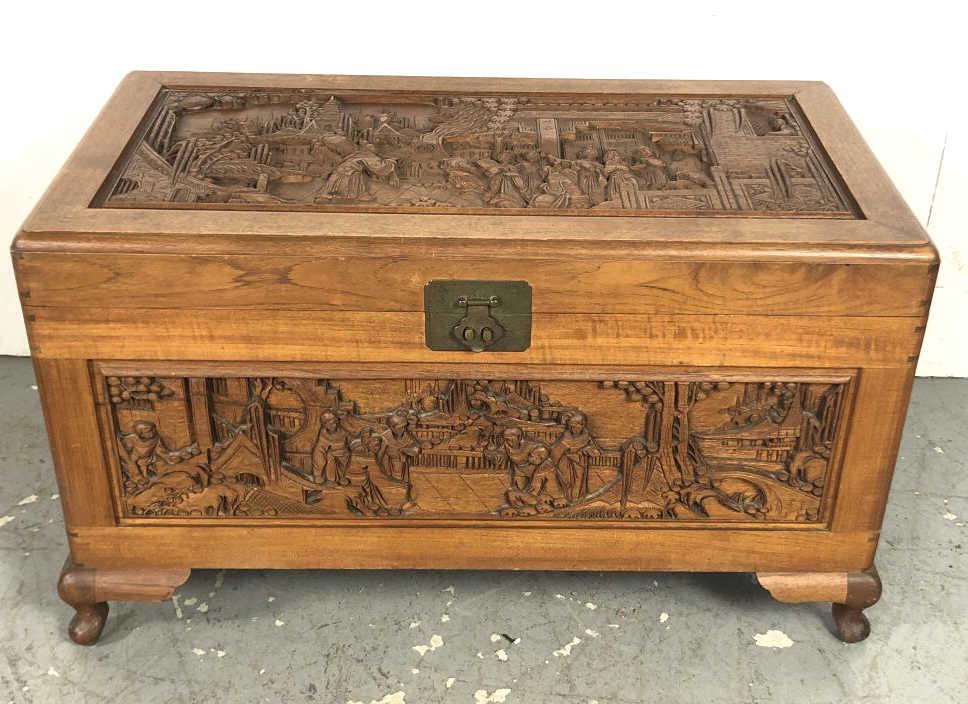 Asian Carved Camphor Wood Trunk 23 1/2"h x 41 1/2" x 22 (1 of 6)