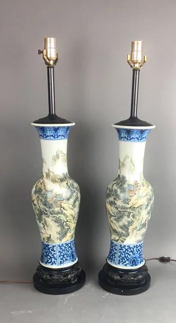 Pair of Asian Porcelain Lamps 30"h  x 6" diam. (1 of 8)