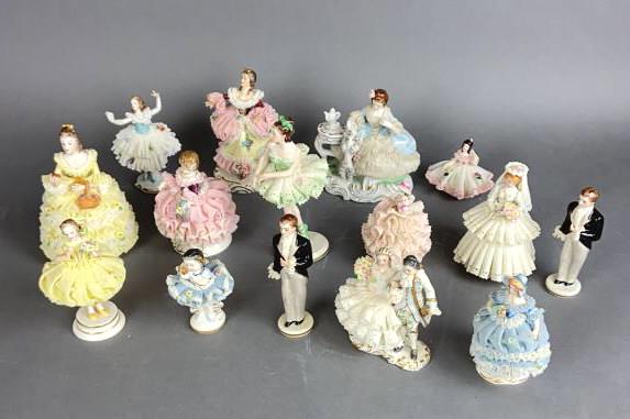 A Group of 11 Irish Dresden Porcelain Figures. Plus 4 (1 of 13)