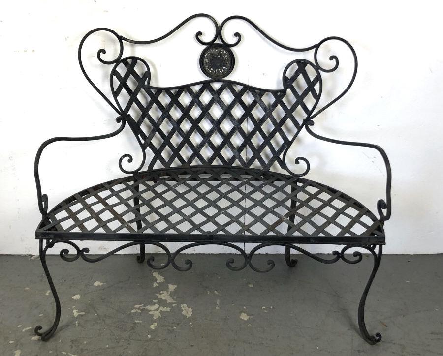 A Wrought Iron Bench w Glass Center Medallion 38"h x 45 (1 of 4)