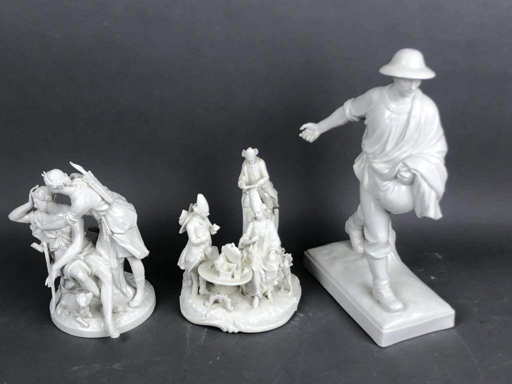 3 Blanc de Chine Porcelain Figural Sets Including KPM. (1 of 13)